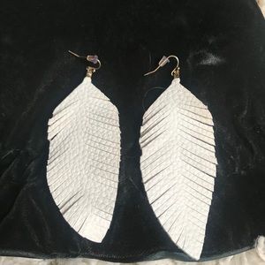 White Leather Feather Cut Earrings